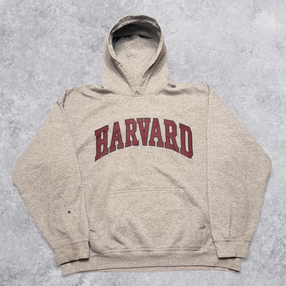 Vintage Harvard University College Hoodie Heather Grey Burgundy Mens Sweatshirt